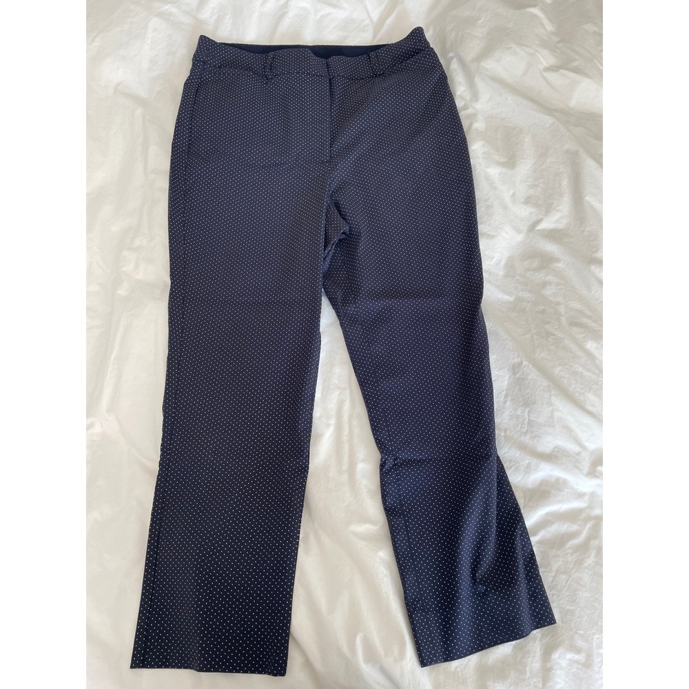 Lane Bryant Trousers Navy Polka Dot Straight Leg Stretch Waist Pants Size 16R